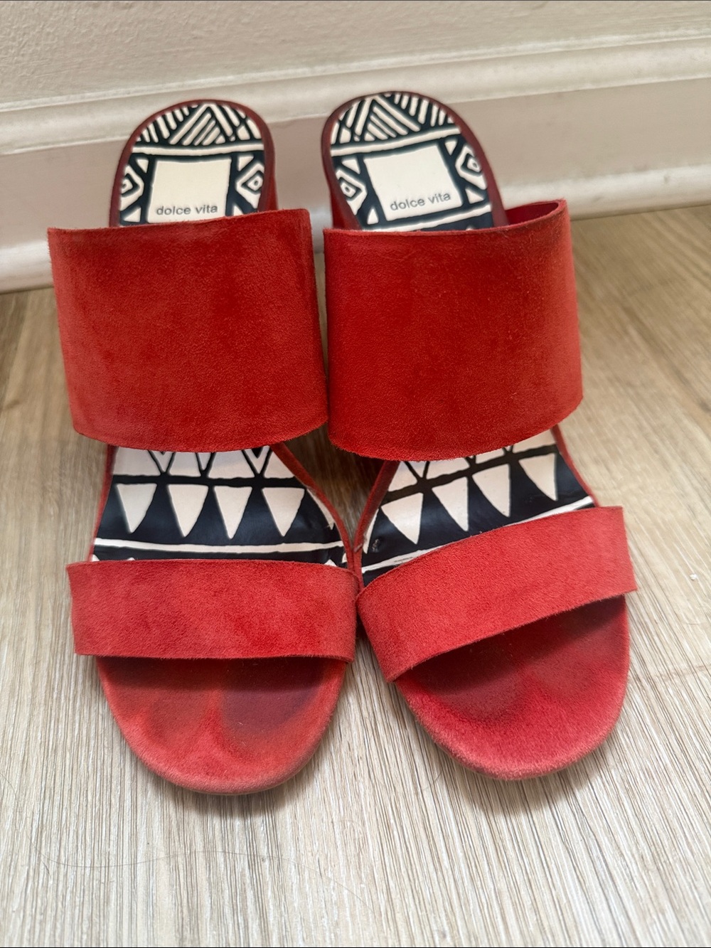 Dolce Vita Red Suede Double-Strap Wedge Slides